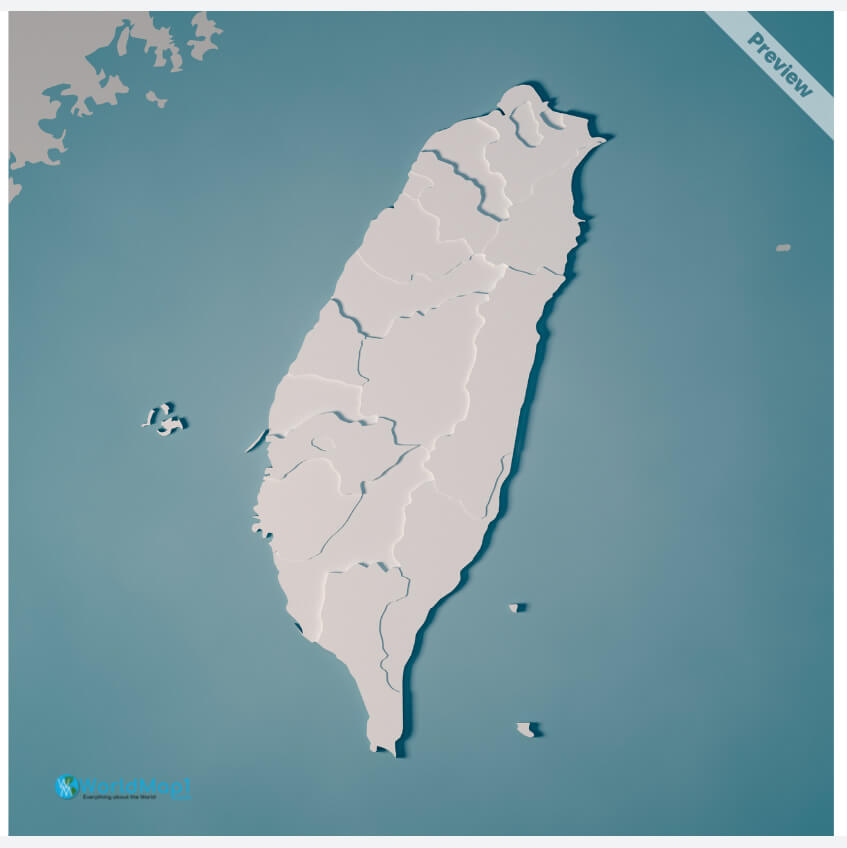 Taiwan Blank Map with Gray Color